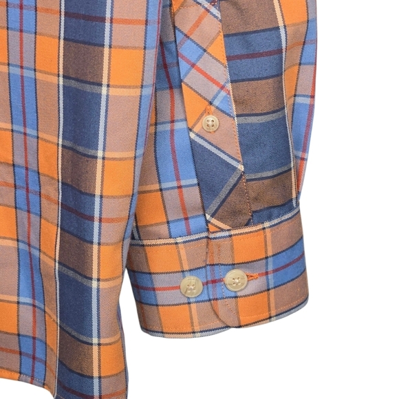 Roundtree & Yorke Outdoor Mens Orange Blue Plaid Button Down Shirt Size Large - Picture 3 of 8